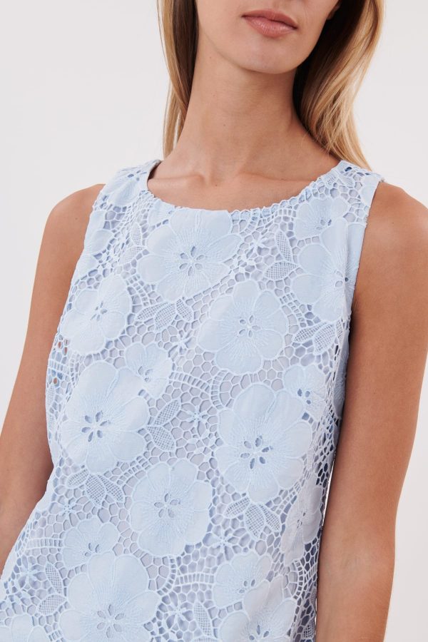 Robe courte droite unie en dentelle florale SAFRAN - Image 5