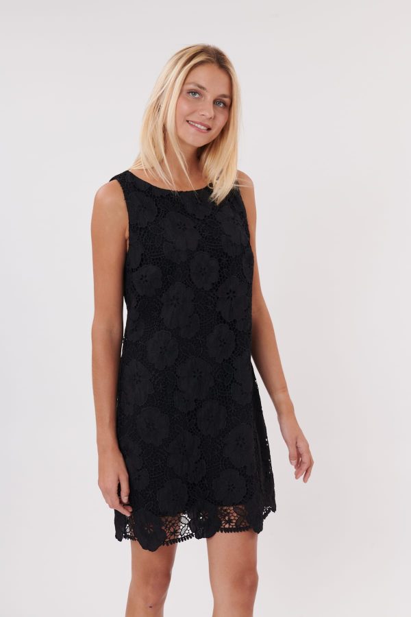 Robe courte droite unie en dentelle florale SAFRAN - Image 7