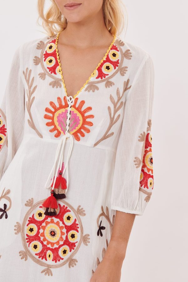 Robe longue unie avec des broderies colorée SARBACANE - Image 4