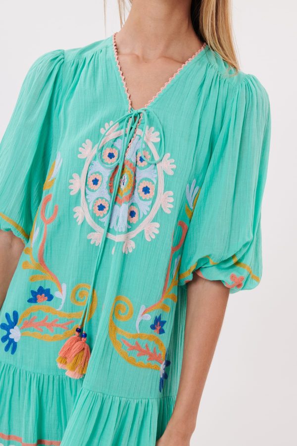 Robe courte brodée en col V avec manches courtes SELIMA - Image 6