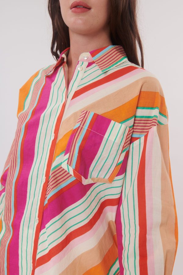Chemise imprimée rayée manches longues RENONCULE - Image 4