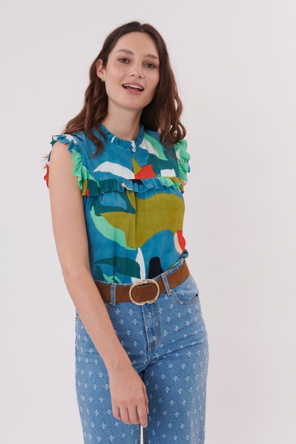 Blouse imprimée à volants sans manches RESULTAT