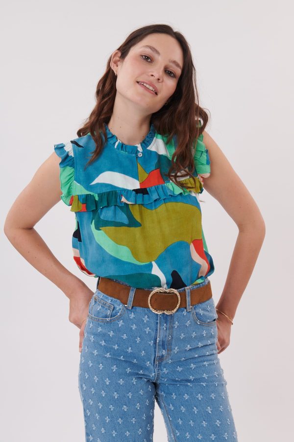 Blouse imprimée à volants sans manches RESULTAT - Image 2