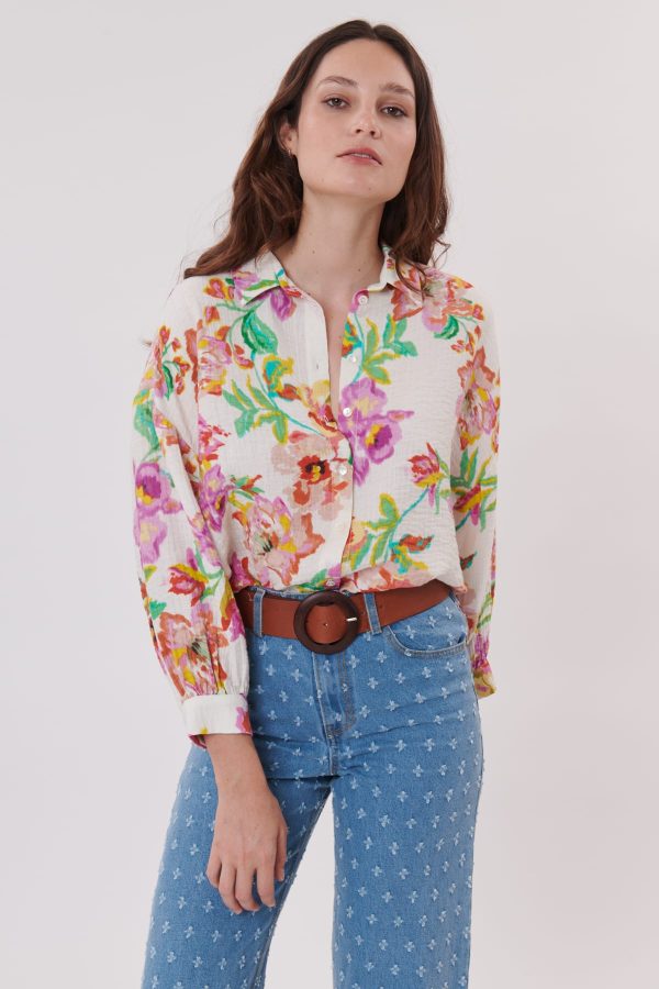Chemise longue imprimée fleurie à manches longues RETRO