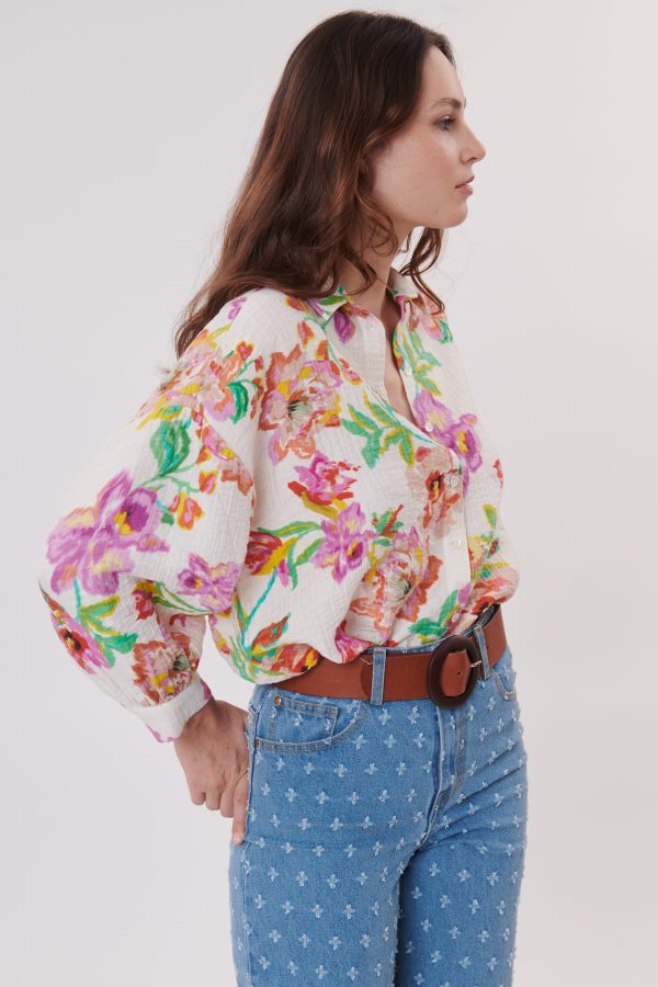 Chemise longue imprimée fleurie à manches longues RETRO - Image 3