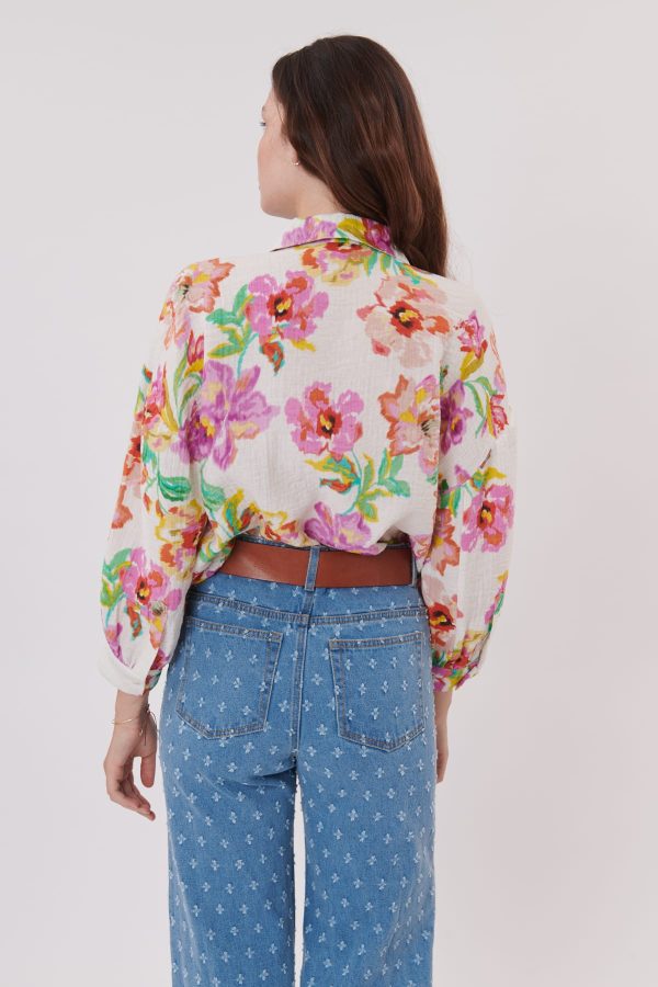Chemise longue imprimée fleurie à manches longues RETRO - Image 4