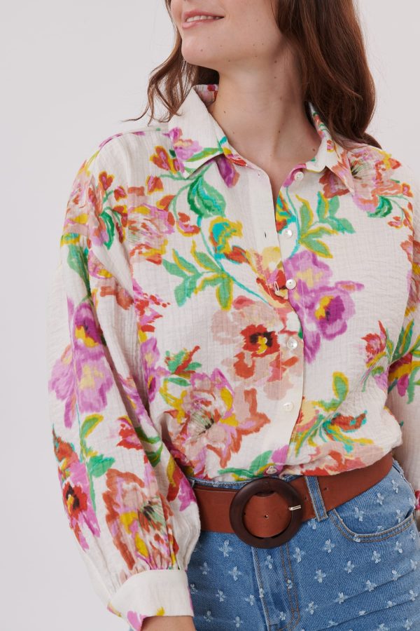 Chemise longue imprimée fleurie à manches longues RETRO - Image 5