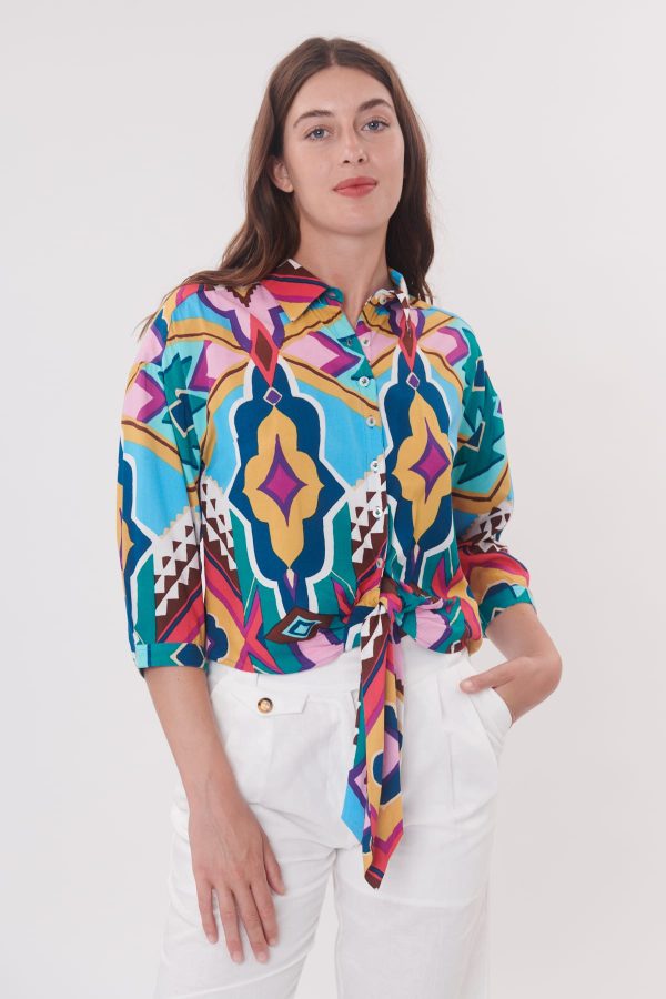 Chemise courte imprimée manches 3/4 REX