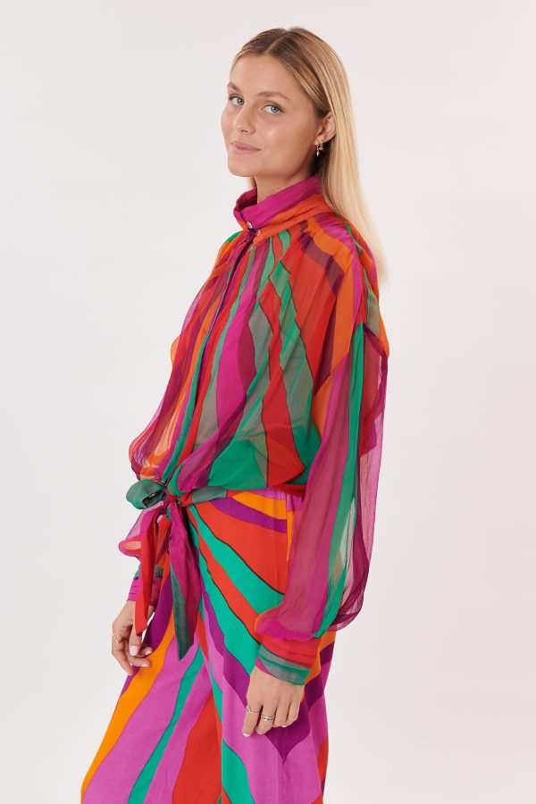 Rock Blouse en chiffon imprimé, manches longues et col Victorien, - Image 2