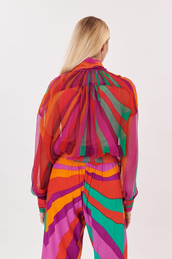 Rock Blouse en chiffon imprimé, manches longues et col Victorien, - Image 3