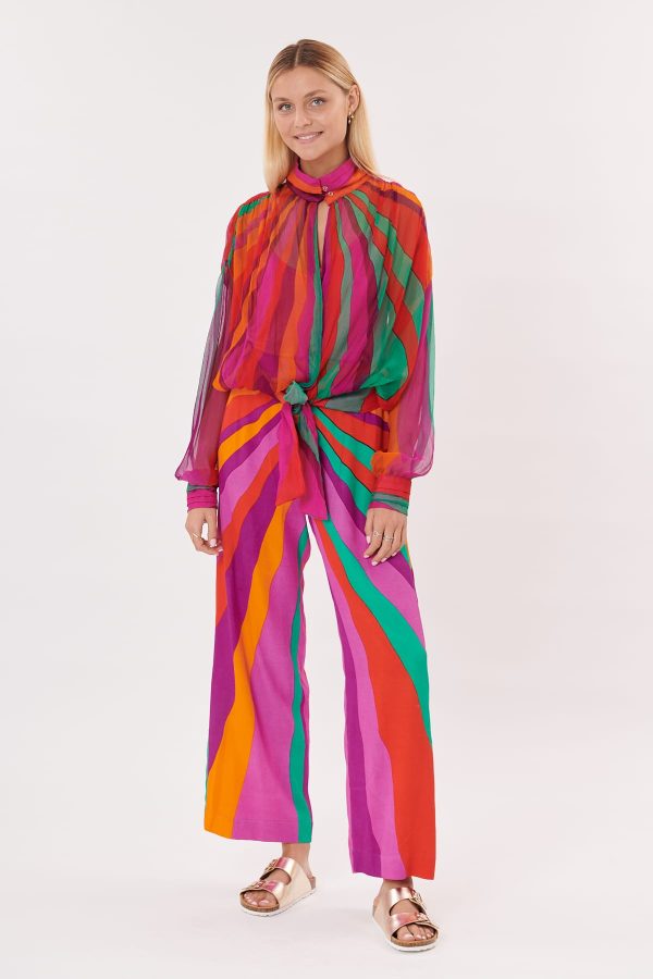Rock Blouse en chiffon imprimé, manches longues et col Victorien, - Image 4