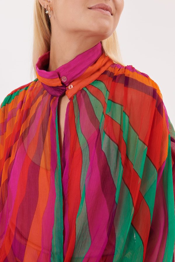 Rock Blouse en chiffon imprimé, manches longues et col Victorien, - Image 5