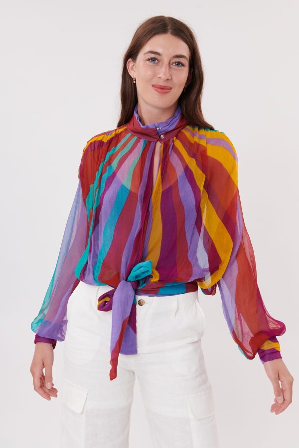 Rock Blouse en chiffon imprimé, manches longues et col Victorien, - Image 6