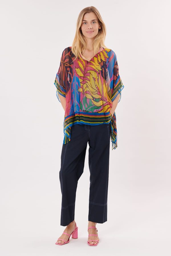 Blouse poncho imprimée manches 3/4 col rond ROSE - Image 2