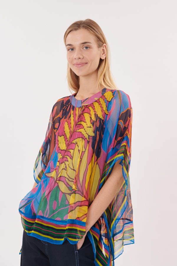 Blouse poncho imprimée manches 3/4 col rond ROSE - Image 4