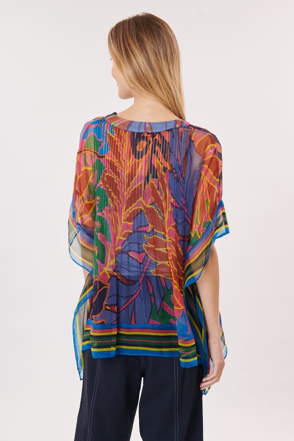Blouse poncho imprimée manches 3/4 col rond ROSE - Image 5