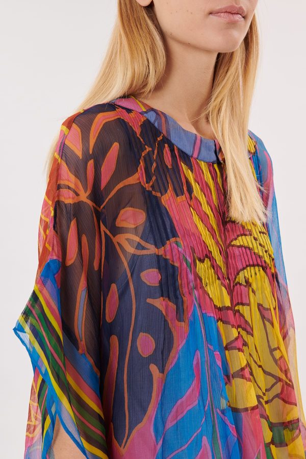 Blouse poncho imprimée manches 3/4 col rond ROSE - Image 6