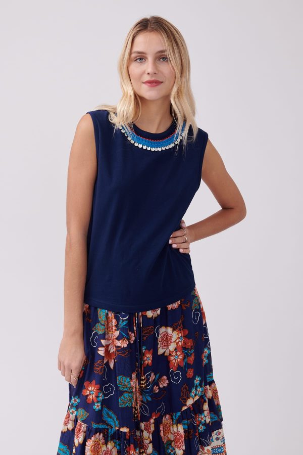 Tee-shirt uni en jersey avec broderies KEMINA