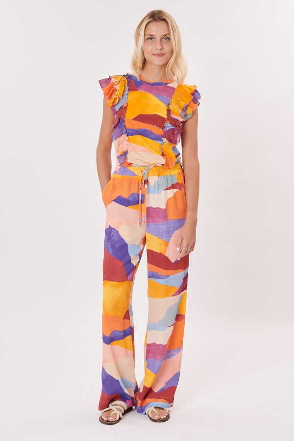 Pantalon ample et droit imprimé abstrait PEGGY