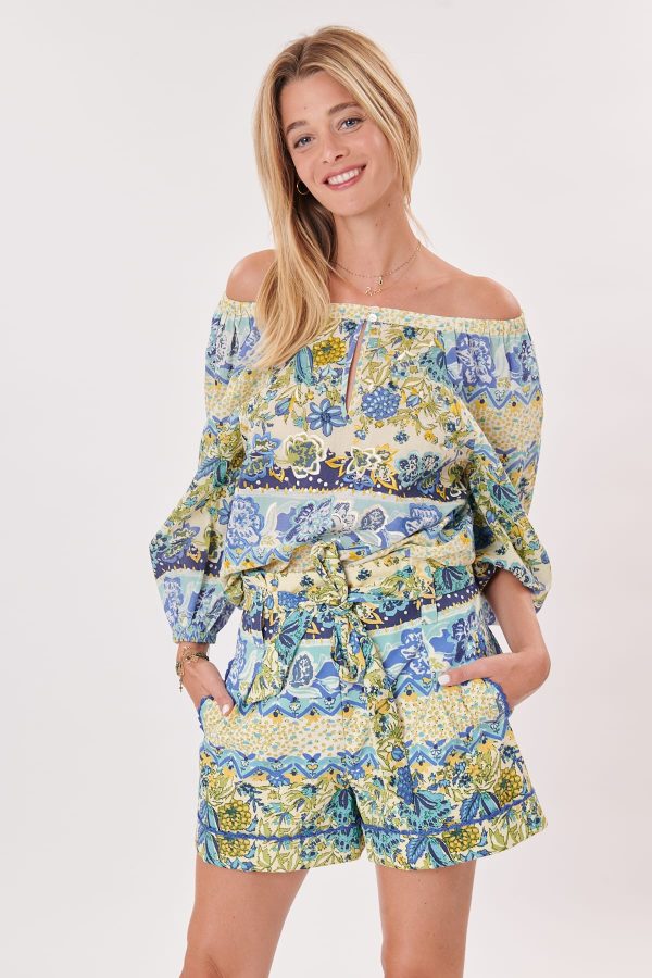 Short imprimé taille haute, ceinturé et broderies WALLYS
