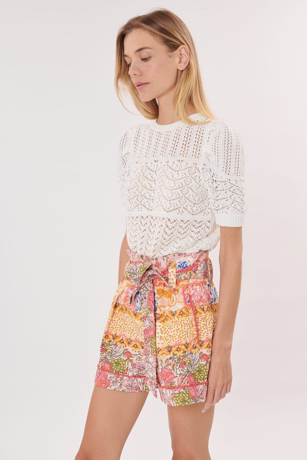 Short imprimé taille haute, ceinturé et broderies WALLYS - Image 7