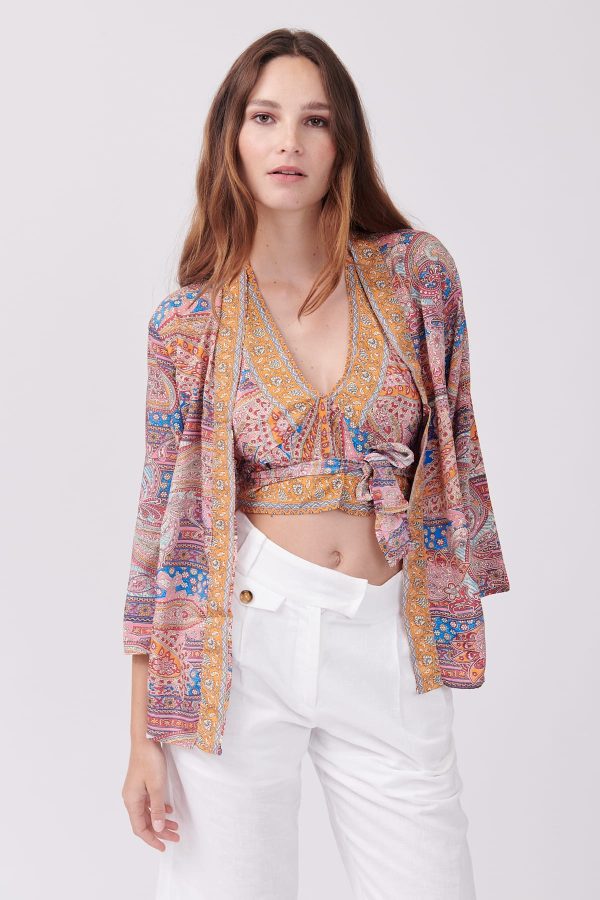 Ensemble Kimono et crop top imprimé Paisley YANNETTE