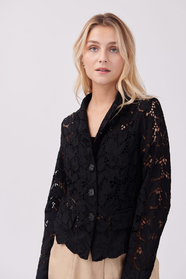 Veste chemise manches longues ajourée fleurs YOANA
