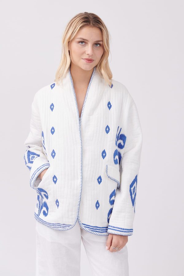 Veste matelassée et brodée bicolore col kimono YUCATAN