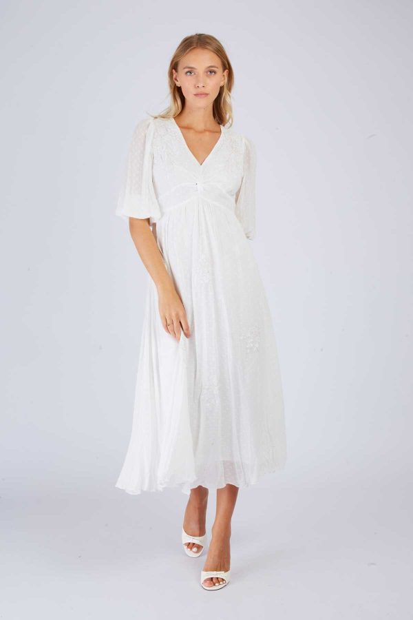 Robe longue brodée unie CAPUCINE