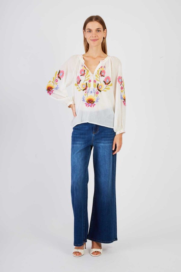Blouse brodée manches longues BARBERINE