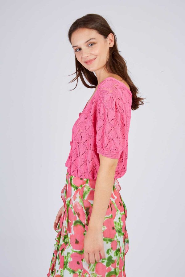 Gilet court en maille ajourée FLORE - Image 4