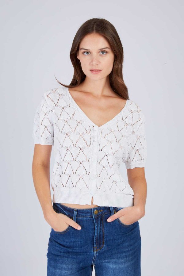 Gilet court en maille ajourée FLORE - Image 7
