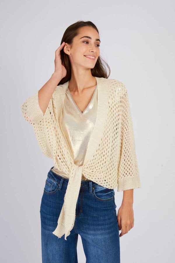 Gilet uni en maille ajourée FORTUNE - Image 2